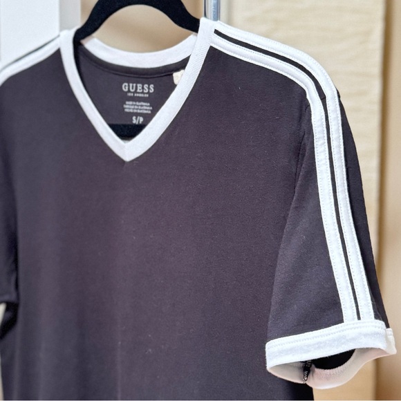 Guess Black V-Neck Cotton Tee with White Accents - Picture 3 of 4